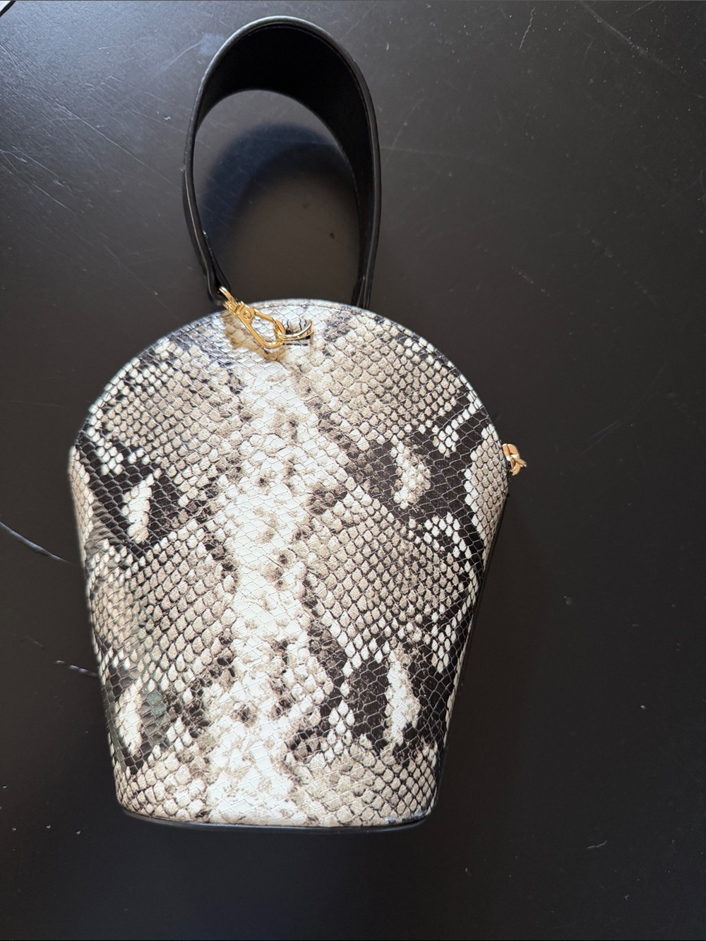 Cabi Snake-Print Bucket Bag in Black and Cream - Women's Handbag